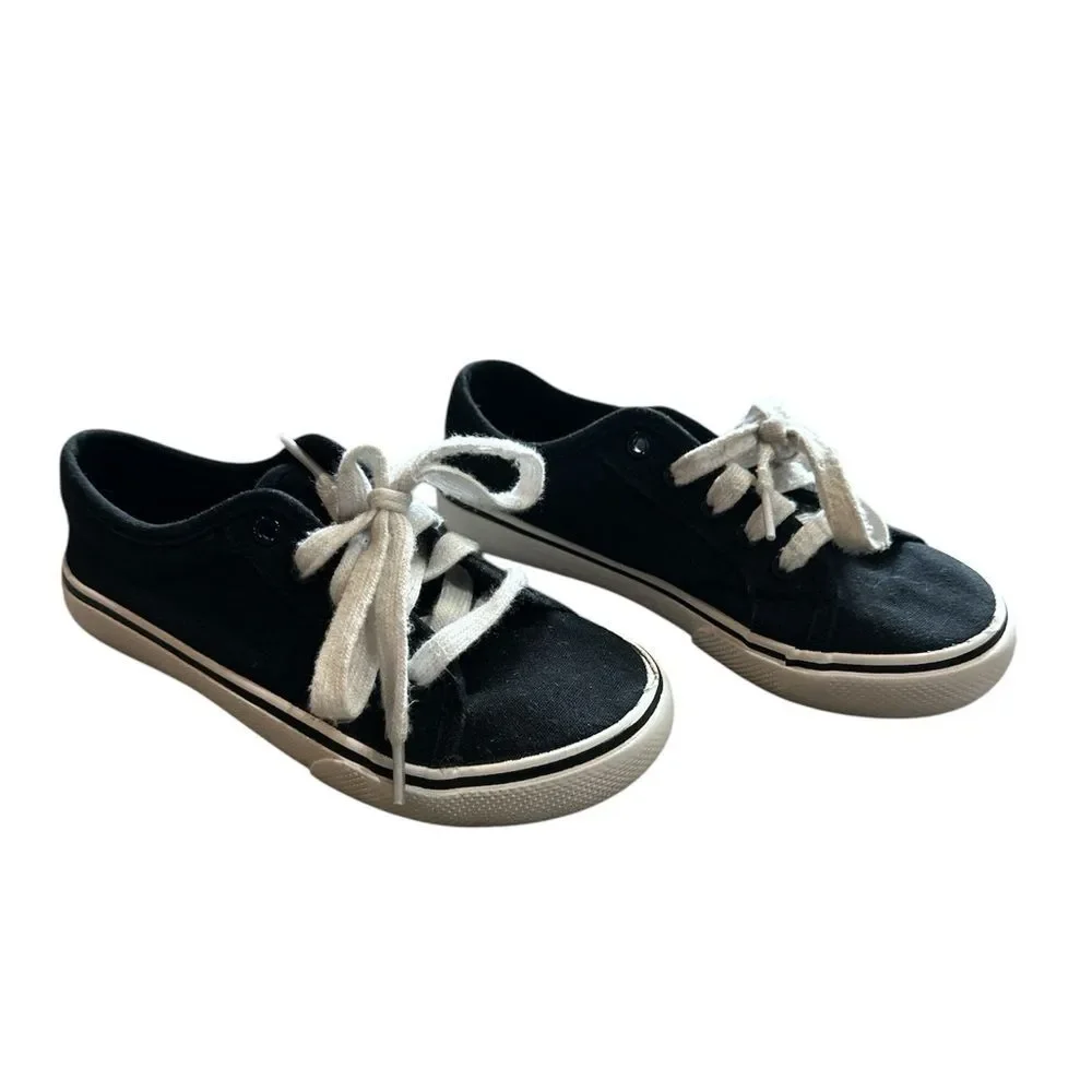 Wonder Nation Girls Sz 1 Black White Memory Foam Classic Low-Top Tie Up Sneaker